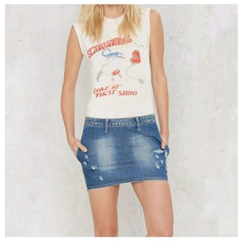 ONE x ONETEASPOON BLEU CULT MINI FREELOVE Distressed Denim Mini Skirt 27 NEW